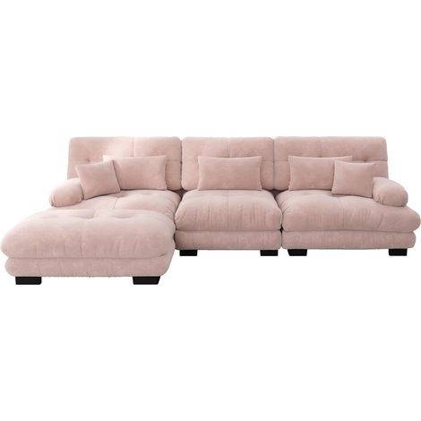 Divano Angolare Modulare, Divano Convertibile con Pouf, Chenille, Rosa (1/5)
