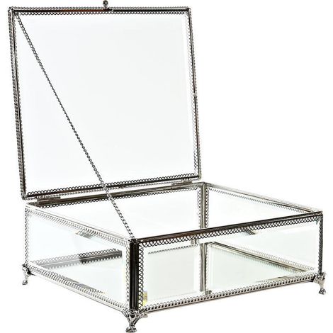 Coffret à bijoux en verre et métal argenté finition brillante - Argenté transparent élégant (1/4)