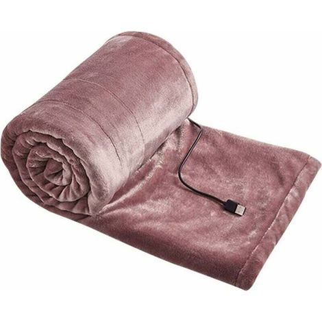 Elektrische Heizdecke mit USB-Anschluss, 140 x 80 cm, Flanell, 3 Heizstufen, maschinenwaschbar, schnell aufheizend, rosa