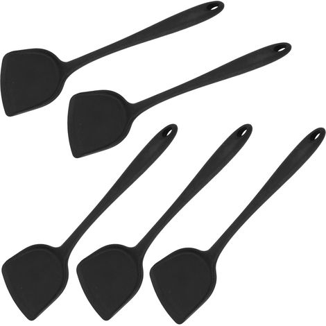 Lot de 5 spatules en silicone noir, cuillère de cuisine chinoise pour poêle antiadhésive (1/5)