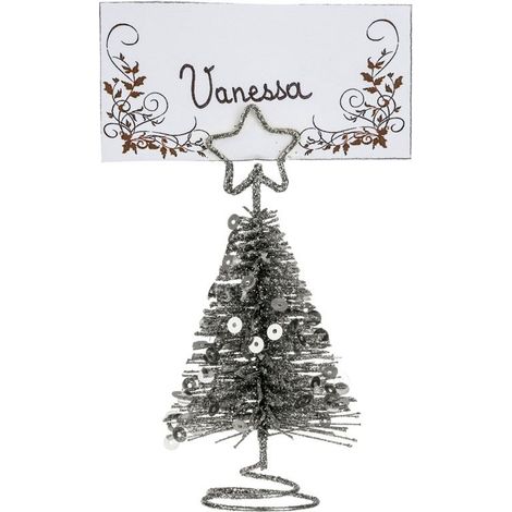 Paris Prix - Cavalier De Table Sapin colorama 10cm Argent (1/2)