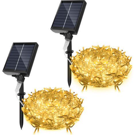 SWANEW Guirlanda Luminosa Solare Esterna LED Tendina Luminosa Decorazione Natalizia Impermeabile IP44 2x 15M 600LEDs Bianco Caldo (1/5)