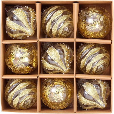 Boule De Noel - Plastique - 24 Cm De Diamètre - Pour Arbre De Noël Mur Table Salle De Fête - Lot De 9 (1/5)