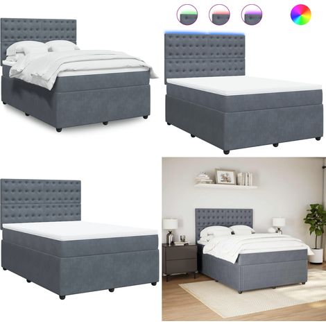 Giroletto a Molle con Materasso Grigio Scuro 140x190 cm Velluto - Materasso a molle insacchettate - Letto con luci LED