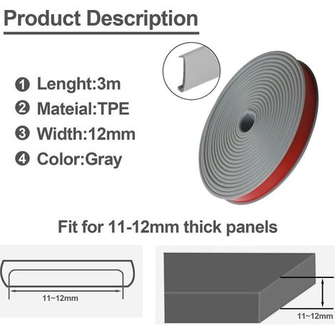 Kantenschutzleiste – Selbstklebend, U-förmig – 12 mm x 3 m – Grau – Für Arbeitsplatten, Möbel und Fußböden (1/5)