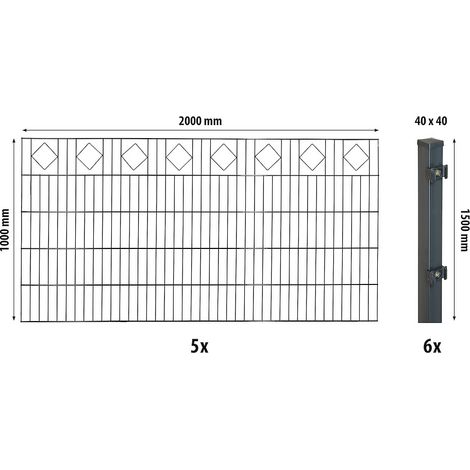 Dekor-DS-Mattenzaun-Set 1000 Karor,10m,anthr.m.Comf-Pfosten