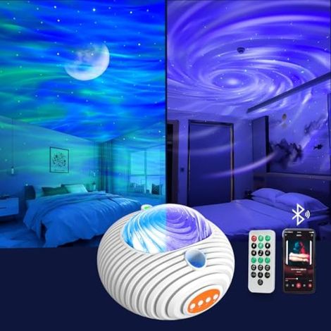 Proyector de estrellas de doble proyección: Galaxia, Aurora Boreal, Vía Láctea, altavoz Bluetooth, 7 niveles de brillo, 56 efectos de luz.