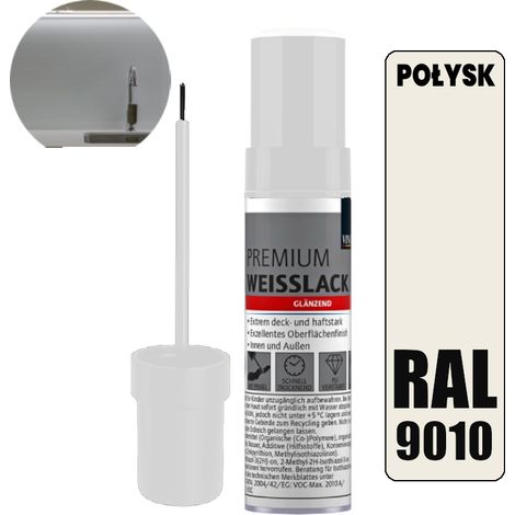 Vernice ritocco RAL 9010 BIANCO LUCIDO con pennello per mobili da cucina e bagno 12 ml