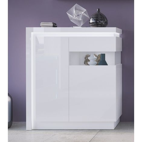 Highboard mit Beleuchtung, 108 cm breit, in weiß Hochglanz LYNDHURST-129, B/H/T ca. 108/124/42 cm (1/5)