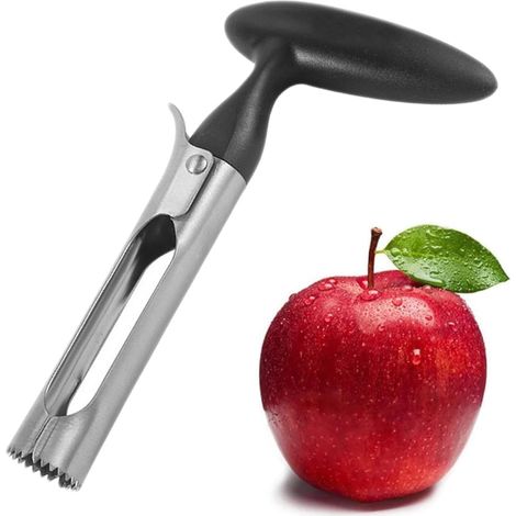 Coupe-pomme avec poignée en ABS, lame dentelée en acier inoxydable - Outil pratique pour retirer le cœur des pommes, poires, poivrons - Facile à utiliser - Couleur noir