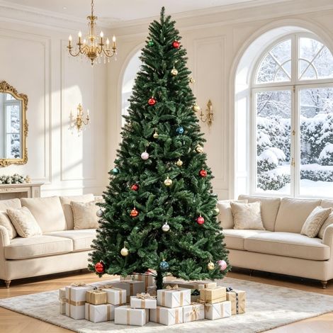 Árbol de navidad artificial nordmann 240 cm con 1499 ramas realistas - gran abeto decorativo de interior con soporte de metal estable - verde (1/5)
