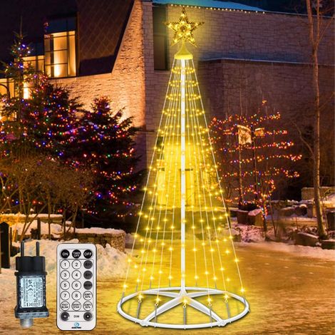 Sapin de Noël en Forme de Cône, 270 LED 12 Modes, Minuterie Guirlande Lumineuse D'extérieur, Éclairage de Noël(Blanc Chaud avec Support,2.1m) (1/4)