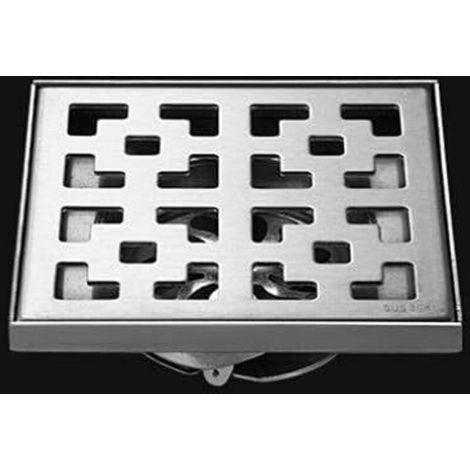 1 drain de sol style grille de fenêtre rétro drain de sol en acier inoxydable grand débit drain de salle de bain carré brossé drain de sol (20x20cm) (1/4)