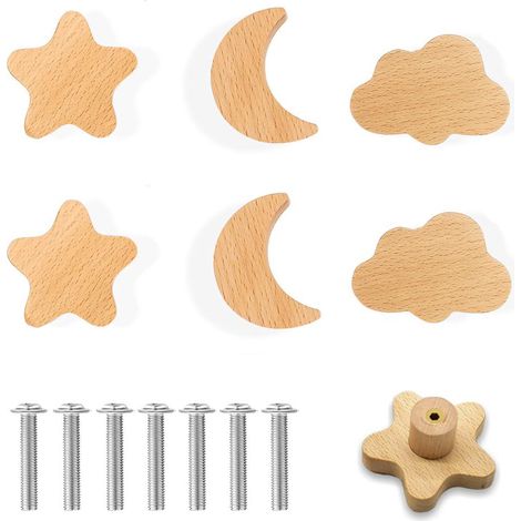 Boutons de Tiroir en Bois Massif,Boutons de Porte D'Armoire en Bois,6 Pcs Rond Boutons de Tiroir,Poignée de Tiroir Avec Vis,Poignées de Meubles en Bois (D) (1/5)
