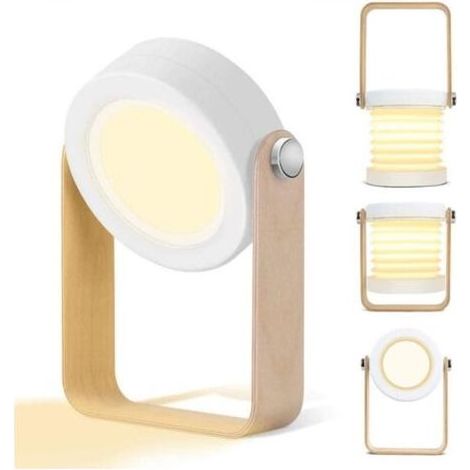 Lampe de table LED - Rechargeable par USB - Lampe de bureau, veilleuse - 15 W - Tactile - 360 ° - Pliante, portable - Poignée en bois - Pour camping (1/4)