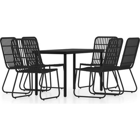 Dining Set Black Powder-coated steel, glass, PE rattan 7 Piece vidaXL (1/5)
