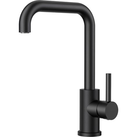 Schwarze Küchenarmatur, 360° drehbare Edelstahl-Küchenarmatur, L-förmig, Einhebelmischer, 1-Loch-Küchenarmatur (1/5)