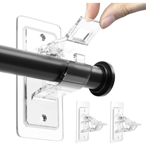 2 Pack Self Adhesive Curtain Rod Holders No Drilling PET Curtain Rod Brackets Nail Free Curtain Rod Holders for Bathroom Living Room (1/5)