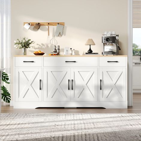 Buffet et enfilade blanc moderne-Design industriel-Multifonction-3 tiroirs et 4 portes-En MDF-Capacité de charge 30kg-160x37x75cm (1/5)