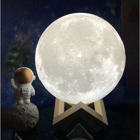 Lampe de chevet Lampe Lune 3D Taille Standard Veilleuse Lune Lumière 3 LED Couleurs avec Support en Bois & Télécommande/Tactile et Rechargeable USB Diamètre 15 cm - 15 cm-3 couleurs (1/5)
