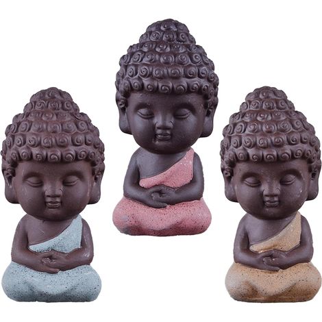 3 piezas de estatuas de monjes Buda adorables, Buda pequeño y adorable, figura de monje Buda, artesanía de Buda pequeño, regalos clásicos delicados de arte y artesanía (1/4)