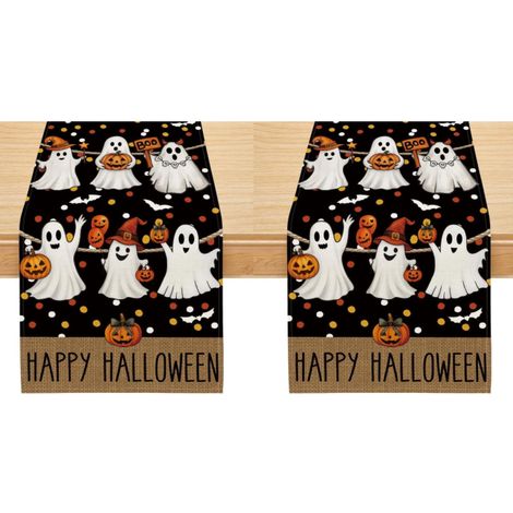 Camino de mesa de Halloween, estampado de calabazas espeluznantes, decoración de mesa para el hogar, fiestas de otoño y casa, 33 x 183 cm (2 piezas) (1/5)