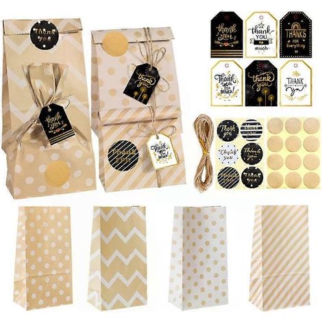 Sac cadeau en papier rayé imitation cuir de vachette 24 en 1 - Style rétro pour fêtes et pâtisseries (Style 2) (1/2)