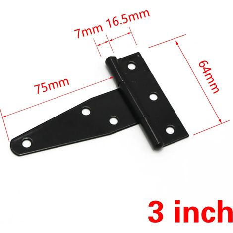 Charnière triangulaire en forme de T (3 pouces) peinte en noir (1 pièce) pour armoire, abri de jardin, porte en bois, portail, quincaillerie (1/5)