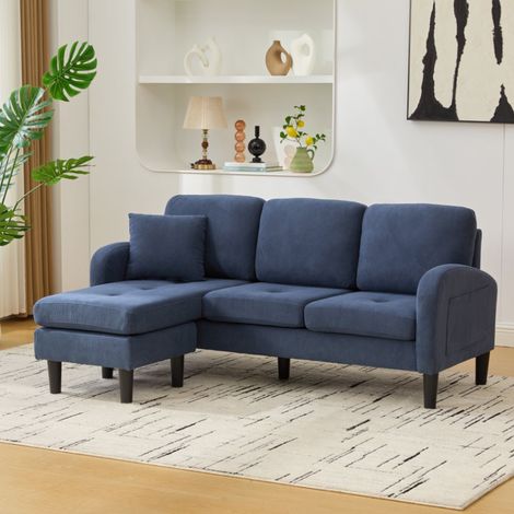 REDOM - Divano angolare modulare , chaise longue a sinistra o a destra, seduta confortevole, tessuto cord, schiuma, blu (1/5)