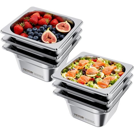 Bac Gastronorme GN 1/6, Récipient de Restauration en Acier Inoxydable 6PCs 1,7 L, Bac Inox Alimentaire Profondeur 10 cm, Anti-adhérent et Antirouille, pour Bain-marie Buffet Chauffe-plats Hôtel (1/5)