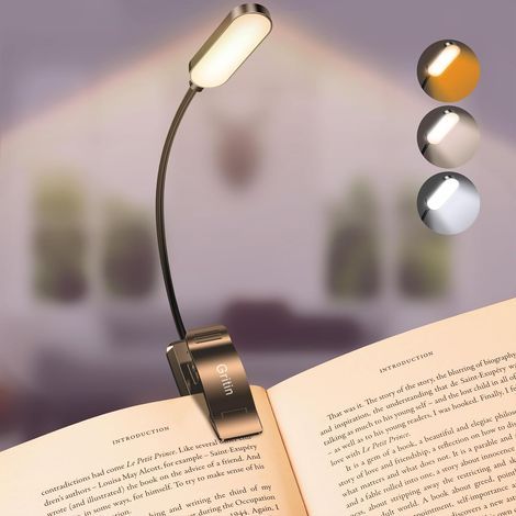Gritin 16-LED-Leselampe, wiederaufladbare Klemmleuchte, stufenlose Dimmfunktion, 3 Augenschutzmodi (Weiß/Gelb/Mischlicht), 360° flexibler Hals zum Lesen im Bett (1/5)