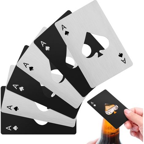 6 Flaschenöffner im Pokerkarten Design Edelstahl, Kreditkartengröße 3 schwarze, 3 silberne (1/5)