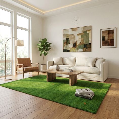 Tapis Gabbeh indien Tapis Sahara - Tapis en laine - 240x170cm, Rectangular - 100% Laine vierge - Tissé main - Vert