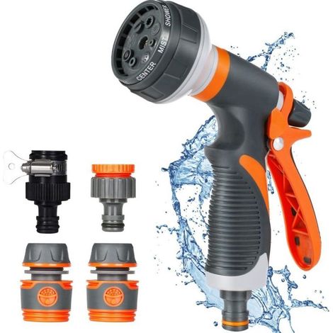 ALLIANDISPistolet arroseur, pulvérisateur de jardin, 8 modes d'arrosage, arrosoir avec 4 interfaces, peut être utilisé pour nettoyer les voitures, les jardins, les plantes et les animaux domestiques. (1/5)