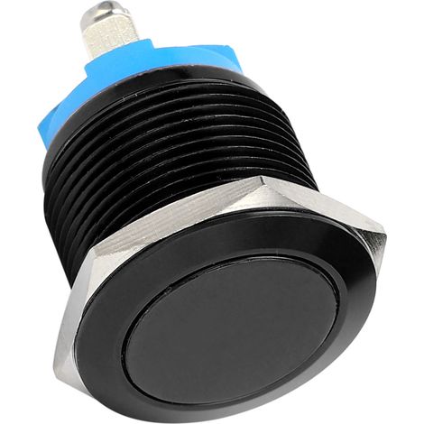 Interrupteur à bouton-poussoir 19mm tête plate auto-réinitialisation métal noir pour contrôle électrique (1/5)
