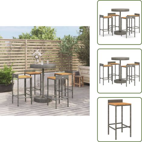Muebles de exterior - vidaXL Mesa bar y taburetes jardín 5 pzas madera acacia ratán PE gris - Ratán sintético