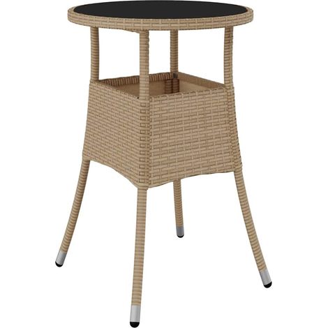 vidaXL Mesa de jardín vidrio templado ratán sintético beige Ø60x75 cm (1/2)