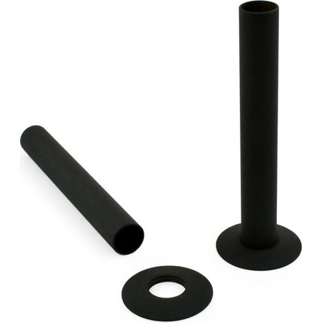 Warmehaus Pair of 180mm Radiator Pipes and Pipe Collars 15mm Black