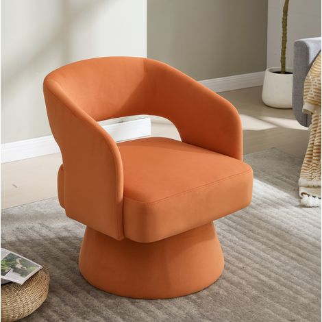 Sillón giratorio naranja en chenilla con base metálica y respaldo abierto (1/5)
