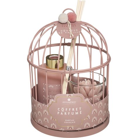 Coffret Senteur Wonderly Cage en métal Diffuseur de parfum avec bâtonnets et Bougie - Atmosphera