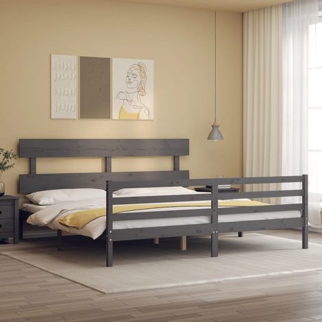 Massivholzbett mit Kopfteil Grau 200x200 cm (1/5)
