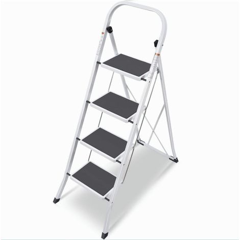 Sgabello Scala Scaletto in Metallo Tappetini Antiscivolo Stefy 4 Gradini