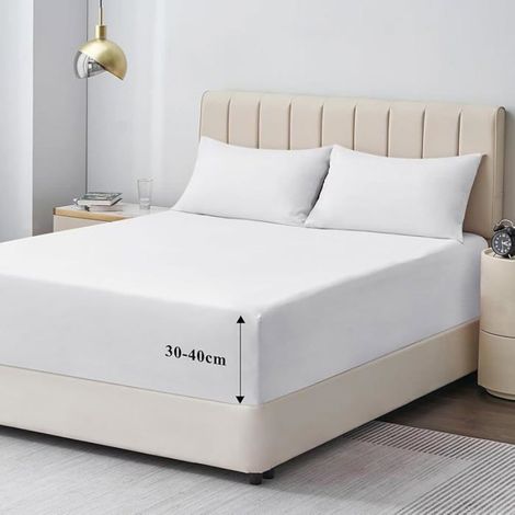 Drap Housse 160x200 Grand Bonnet 40 cm - Drap Housse 2 Personnes 160 x 200 Grand Bonnet 40 cm Matelas en Blanc 160x200x40 (1/5)
