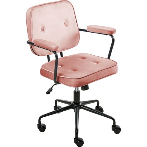 Sedia da ufficio in velluto rosa girevole con altezza regolabile Pawnee