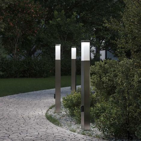 vidaXL Lampioni a colonnina con presa elettrica 3 pz 80 cm Acciaio Inox IP44