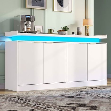 Buffet de Cuisine 160 x 39 x 83 cm Bahut 4 portes éclairage LED grand espace de rangement (1/5)