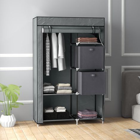 Armadio Tessile 102x42,5x162,5 cm Grigio Scuro, Telaio Acciaio, 1 Asta, 6 Ripiani, Copertura con Cerniera (1/5)