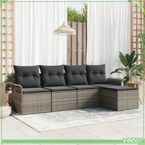 Ensemble de canapé de jardin - FAFEICY - 3353988 - Gris - Polyrotin sur structure acier - Housses zippées (1/5)