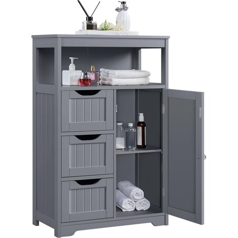 Meuble de Salle de Bain avec Tiroir et Etagère Réglable, Buffet Multi-Usage avec Porte, Organisateur de Rangement, Meuble de Rangement pour Salon Toilette Gris Foncé (1/5)
