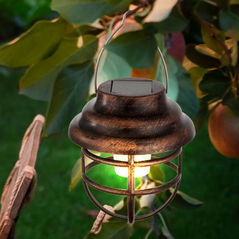 LED Solar Außen Pendel Decken Lampe Retro Käfig Laterne Garten Terrassen Hänge Leuchte
